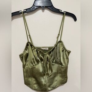 La Hearts Satin Green Tie-Front Cami